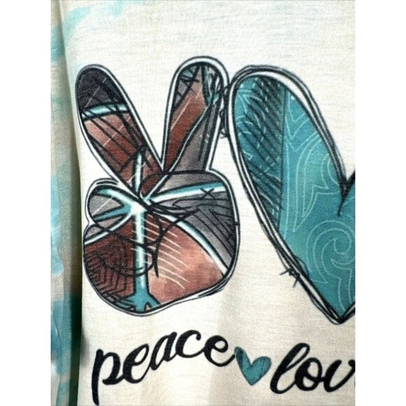 Women’s T-shirt Peace Love And Boots Cowgirl Bleached Blue Shirt Size Large - Picture 5 of 10